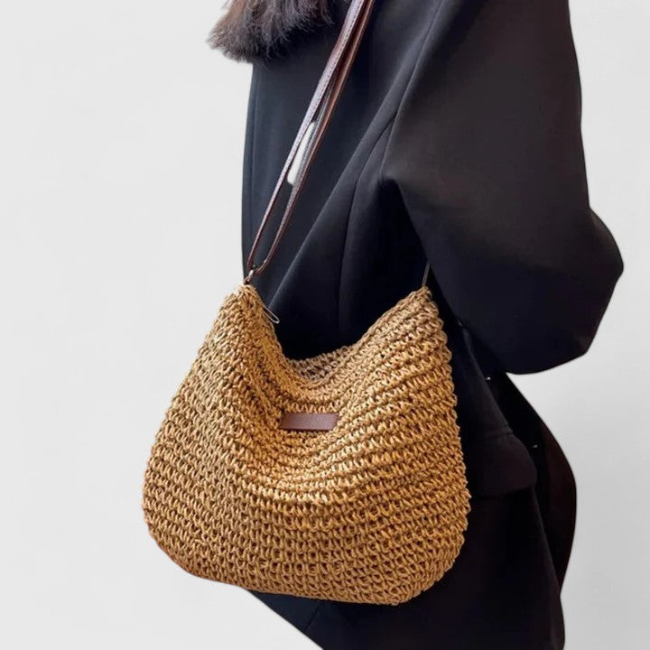 Damen Gewebte Schultertasche für den Sommer in Khaki