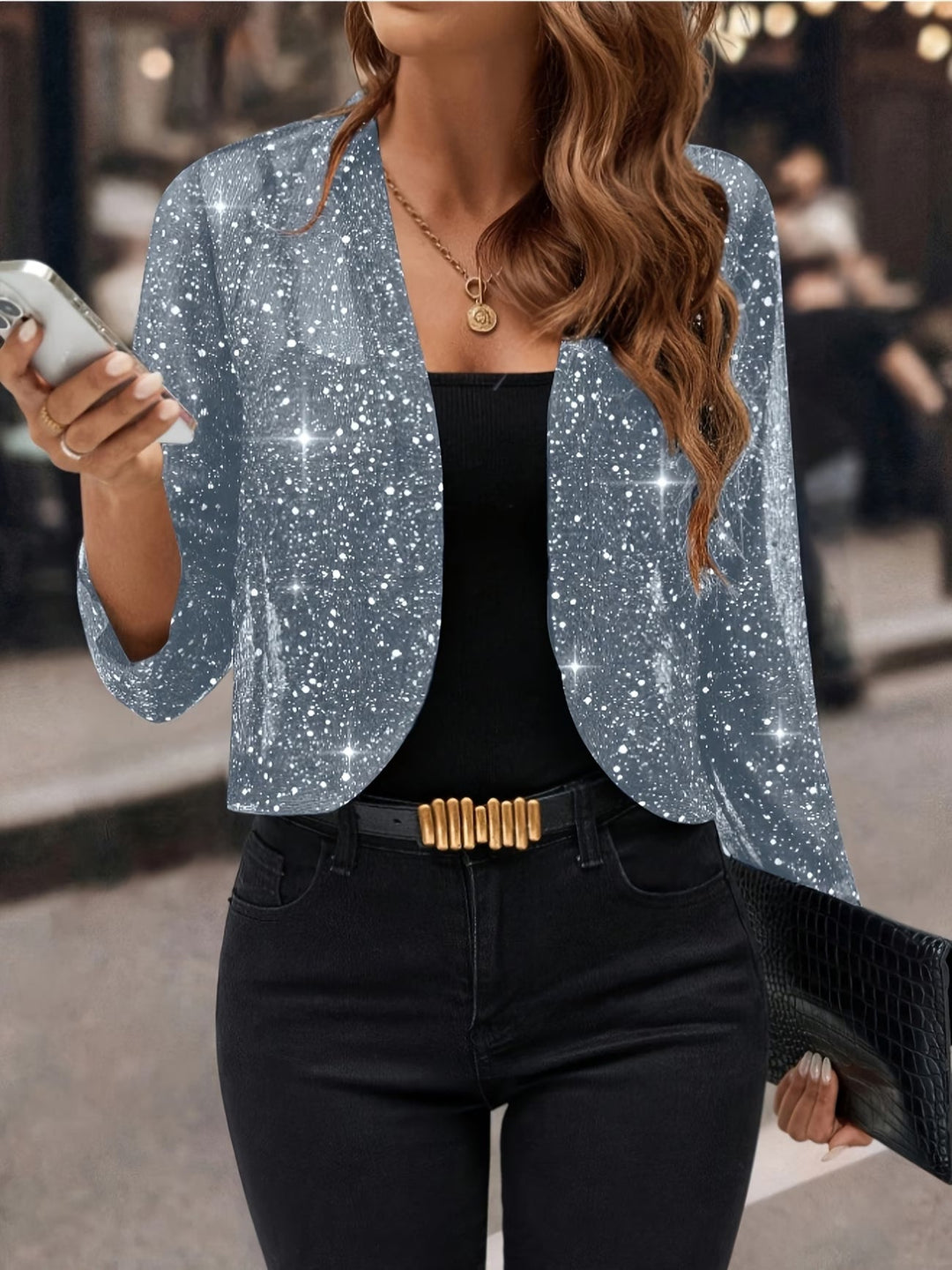 Damen Glitzernde Cardigan-Jacke in Grau