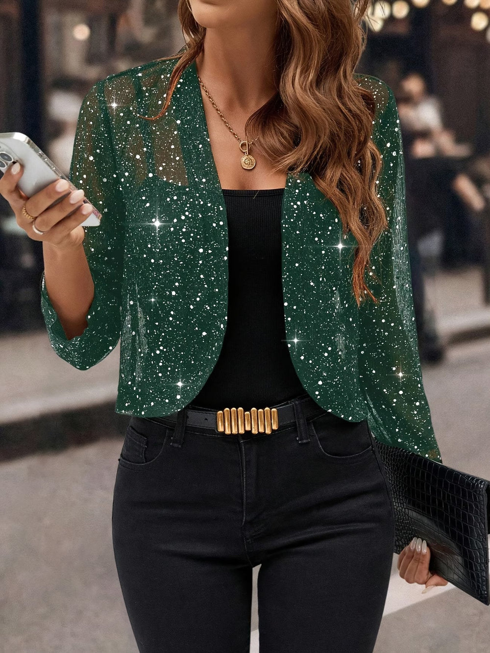 Damen Glitzernde Cardigan-Jacke in Grün