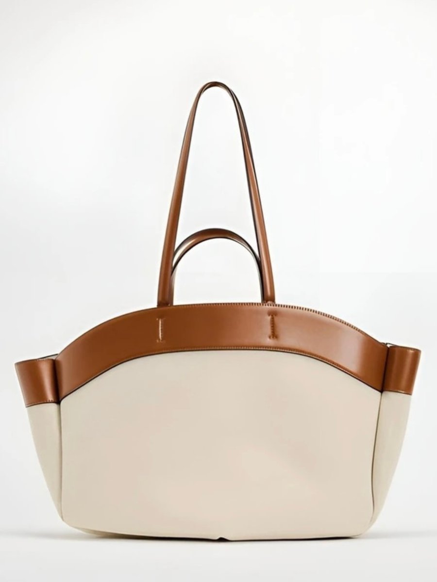 Damen Grosse Canvas Schultertasche mit Lederdetails (2)