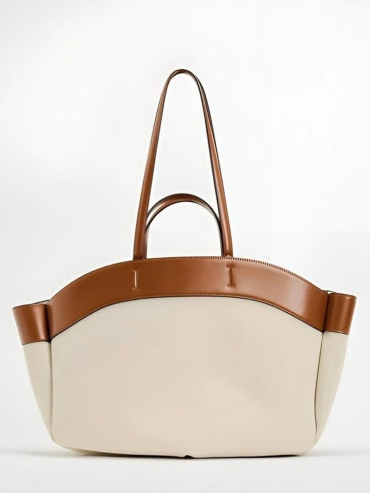 Damen Grosse Canvas Schultertasche mit Lederdetails (2)