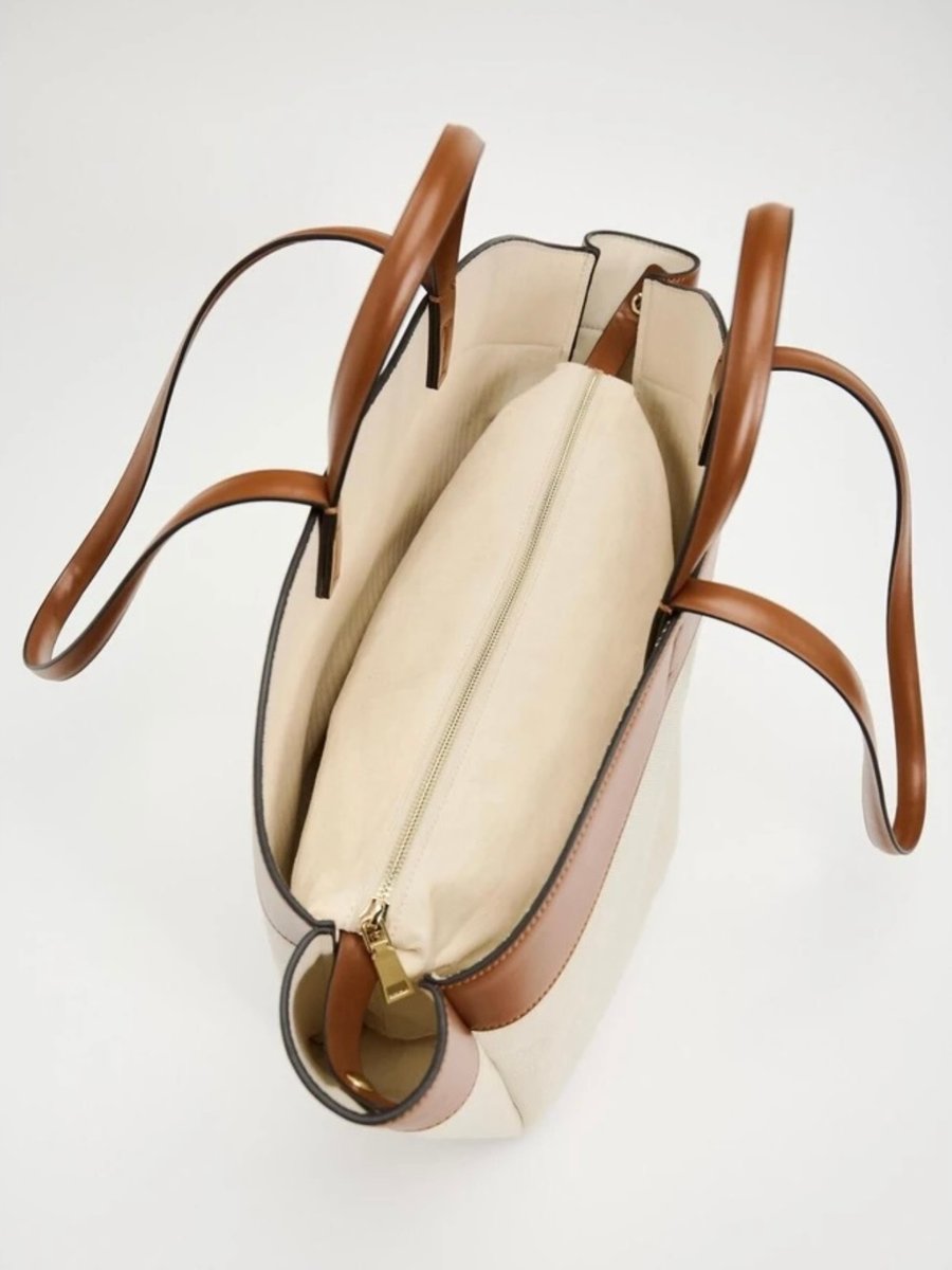 Damen Grosse Canvas Schultertasche mit Lederdetails (3)