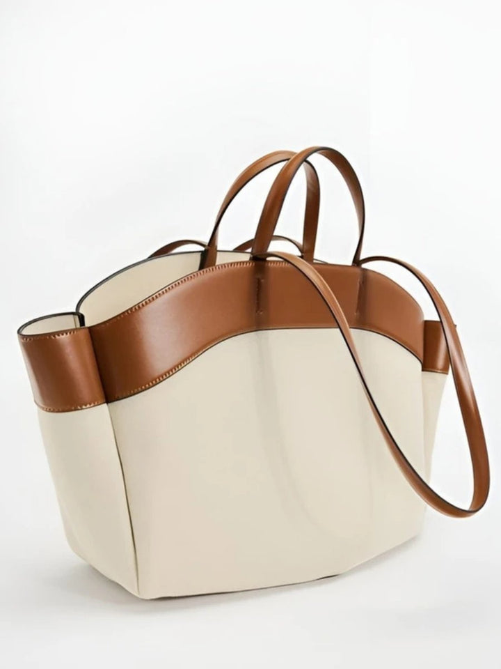 Damen Grosse Canvas Schultertasche mit Lederdetails in Beige and Brown