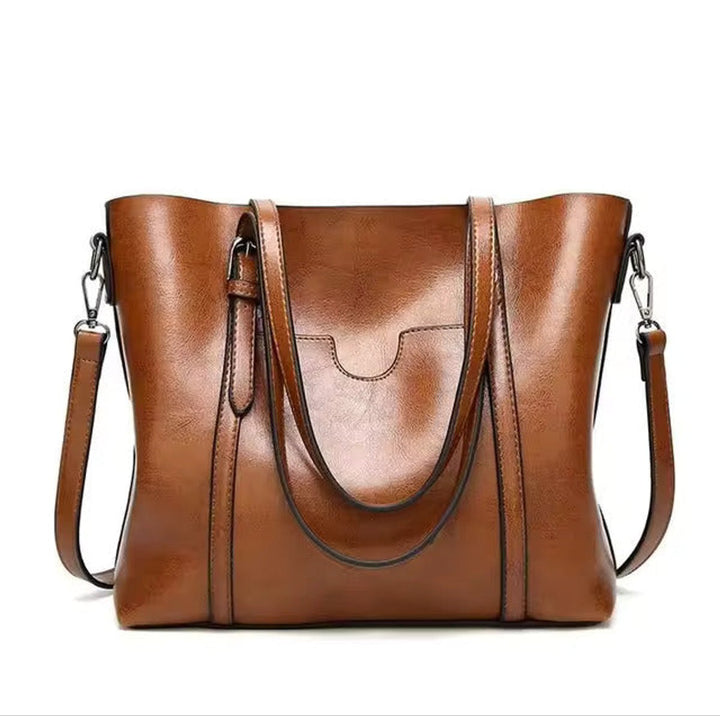 Damen große Leder-Look Tragetasche mit verstellbarem Riemen in Braun