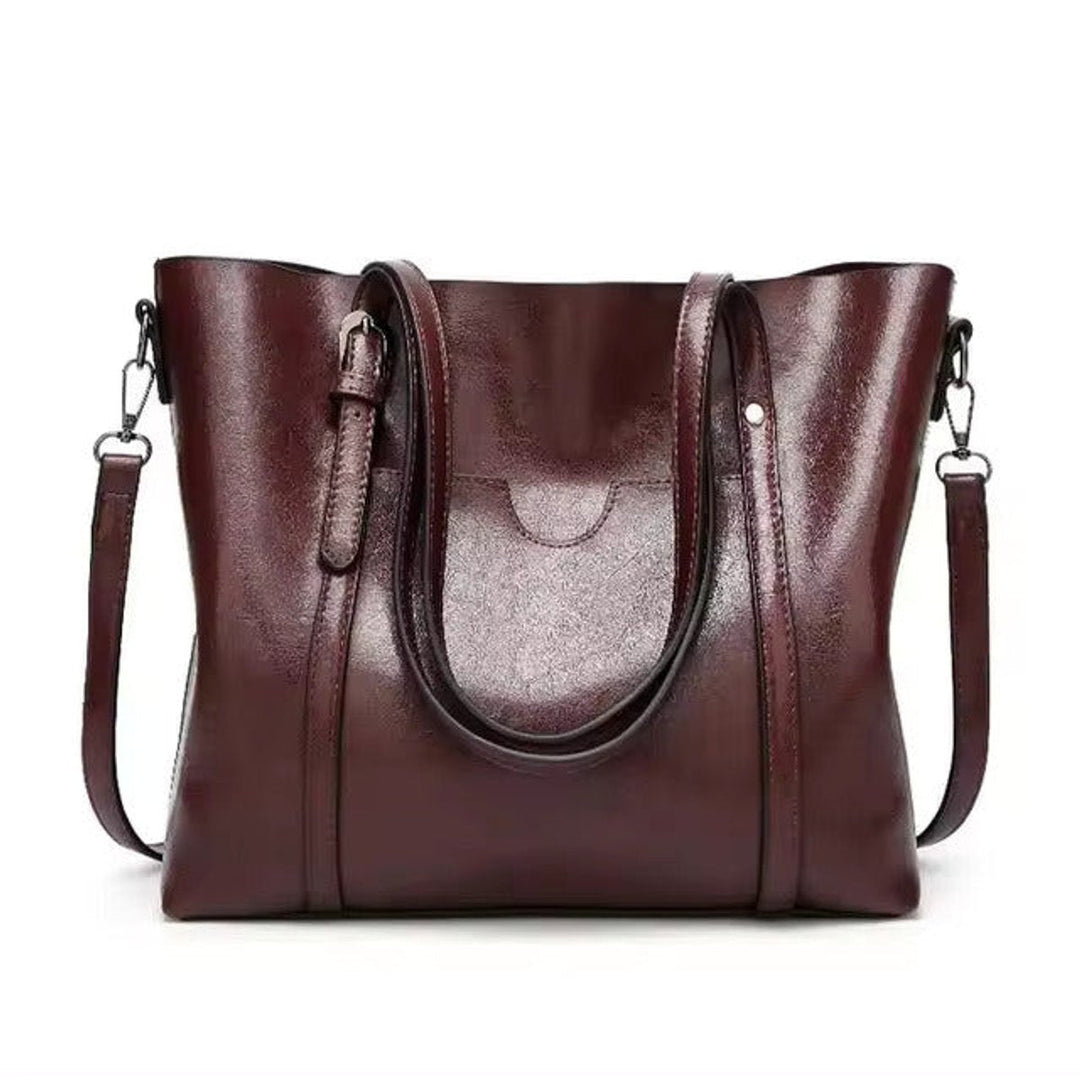 Damen große Leder-Look Tragetasche mit verstellbarem Riemen in Coffee