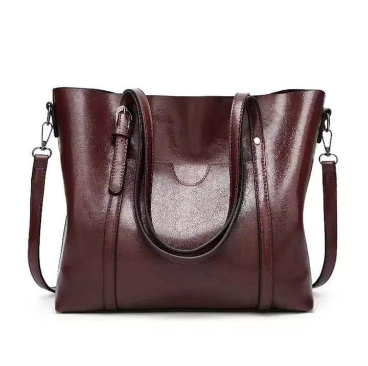 Damen große Leder-Look Tragetasche mit verstellbarem Riemen in Coffee