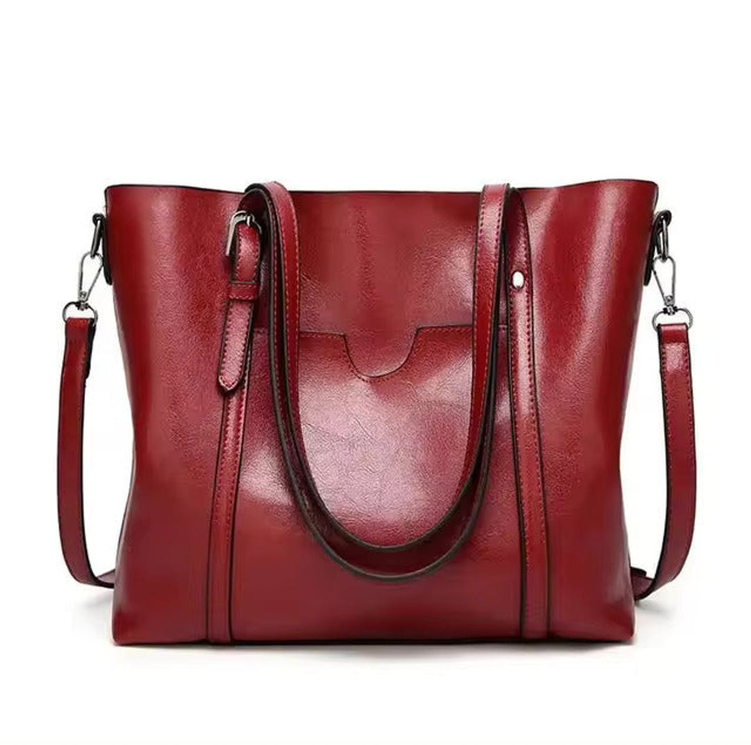 Damen große Leder-Look Tragetasche mit verstellbarem Riemen in Rot
