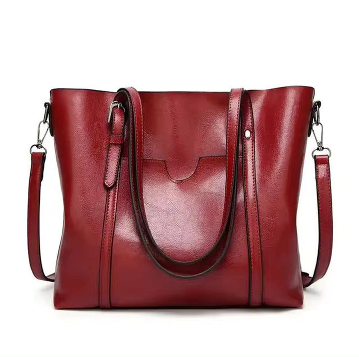 Damen große Leder-Look Tragetasche mit verstellbarem Riemen in Rot