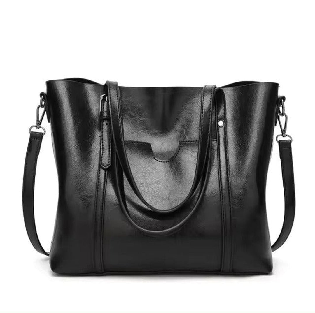Damen große Leder-Look Tragetasche mit verstellbarem Riemen in Schwarz