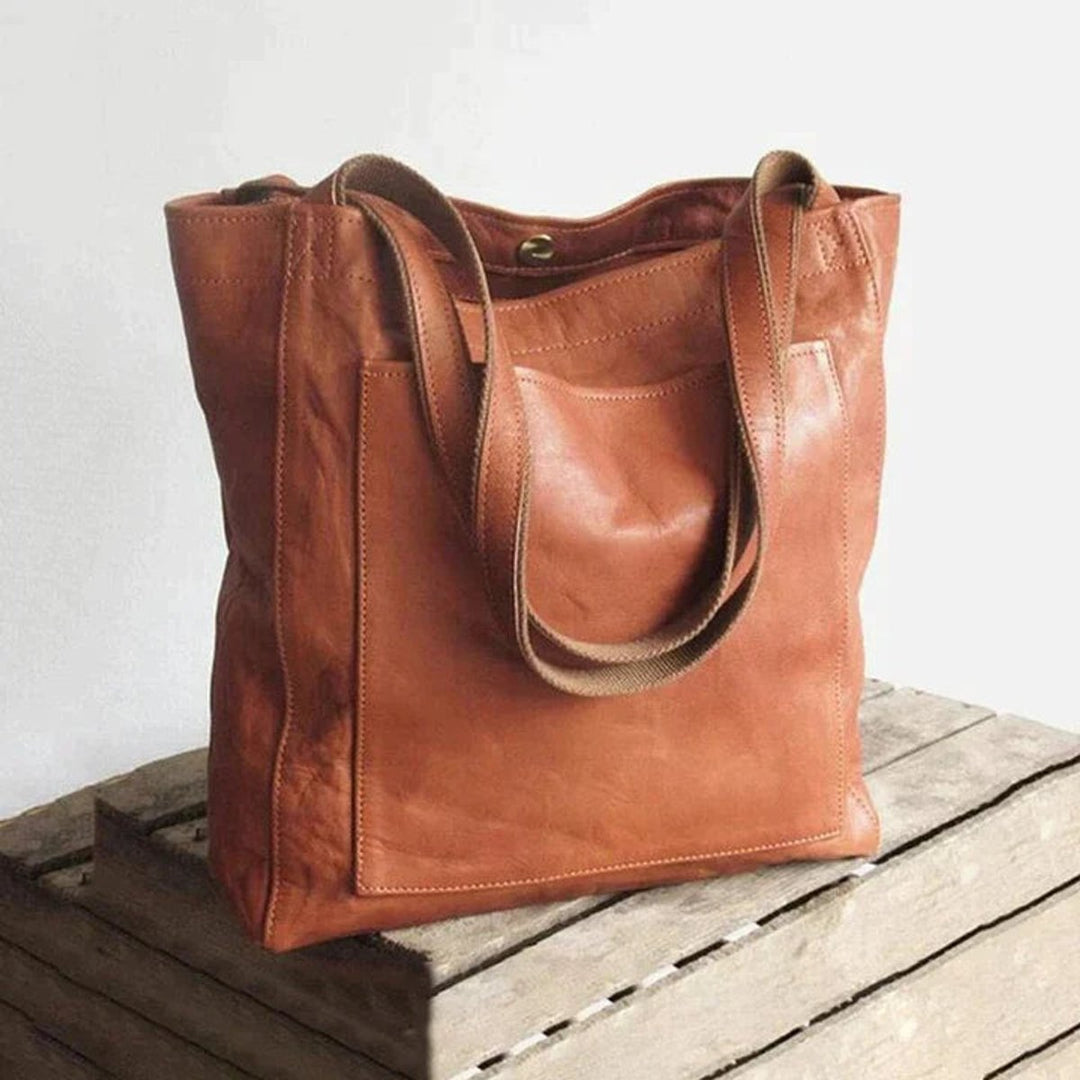 Damen Große Lederschultertasche für den Alltag in Braun