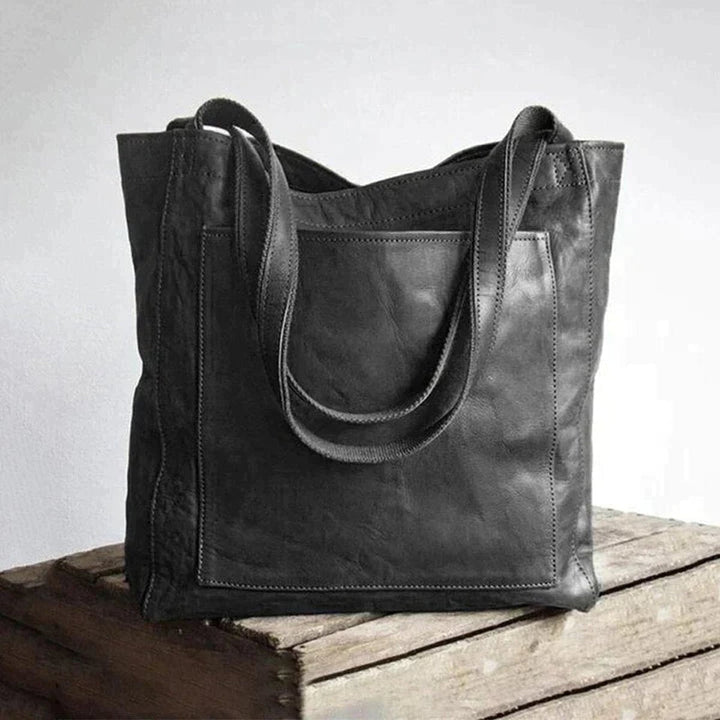 Damen Große Lederschultertasche für den Alltag in Schwarz