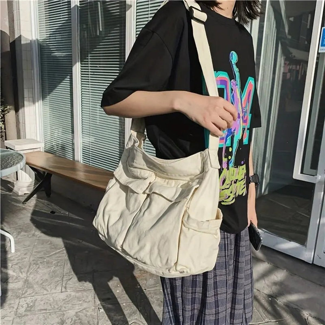 Damen große Vintage Canvas Hobo-Tasche für Alltag (5)