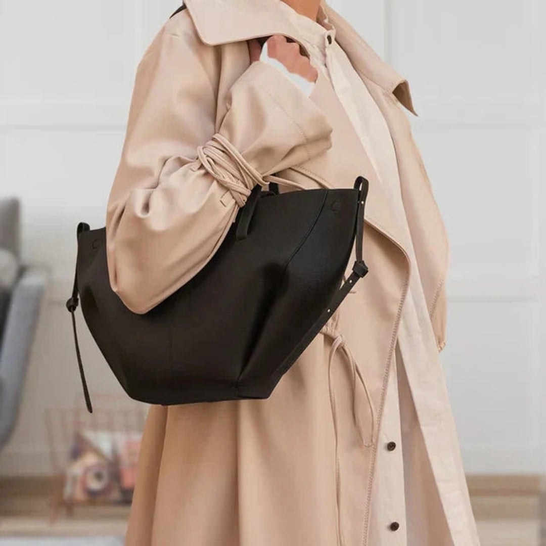 Damen Große Vintage PU-Leder Tasche in Schwarz