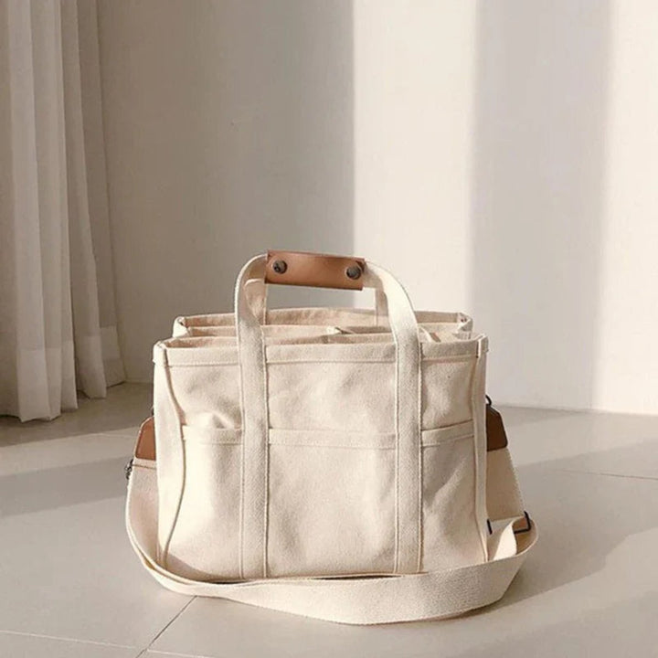 Damen Großformatige Canvas Tasche mit Lederbesatz