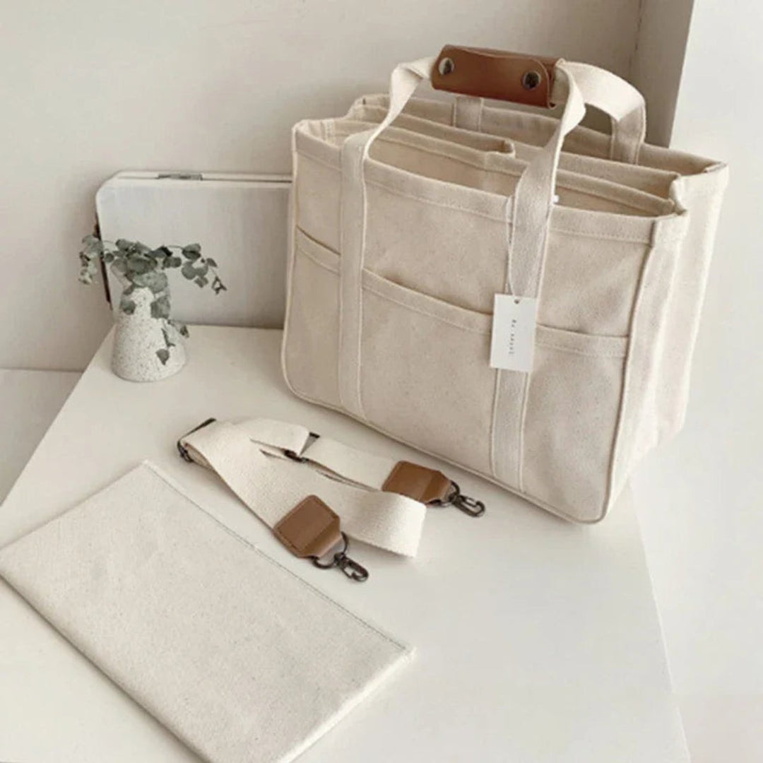 Damen Großformatige Canvas Tasche mit Lederbesatz (3)
