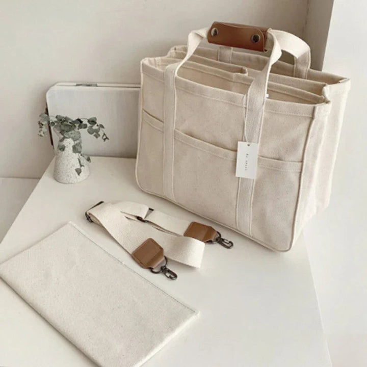 Damen Großformatige Canvas Tasche mit Lederbesatz (3)