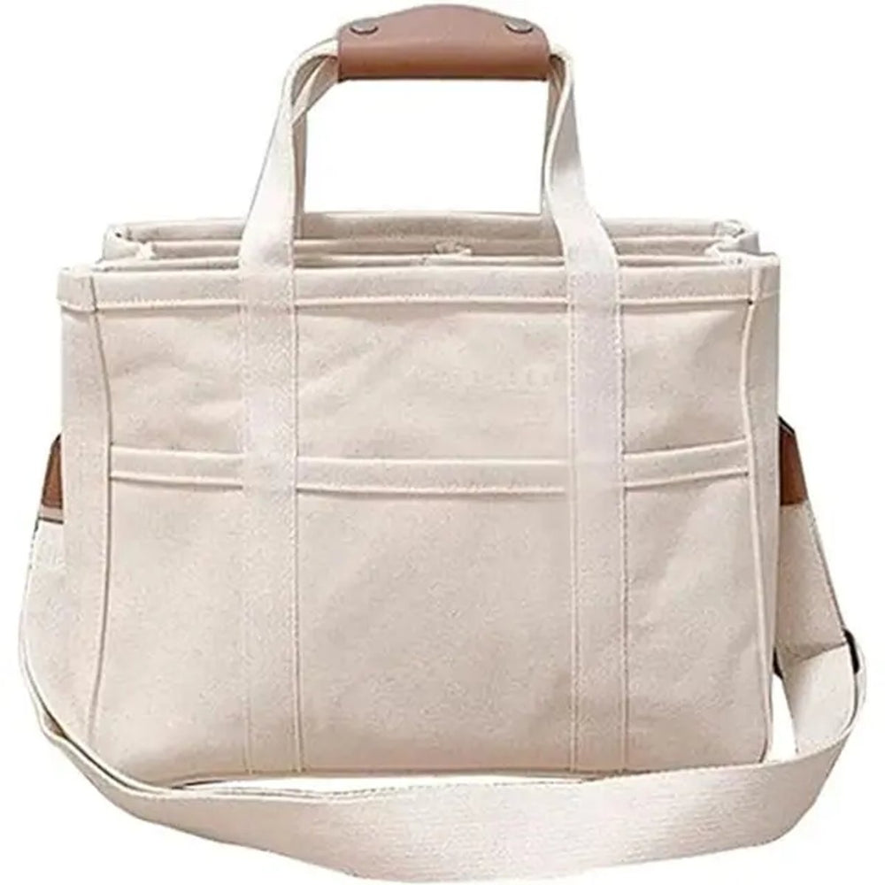 Damen Großformatige Canvas Tasche mit Lederbesatz in Beige