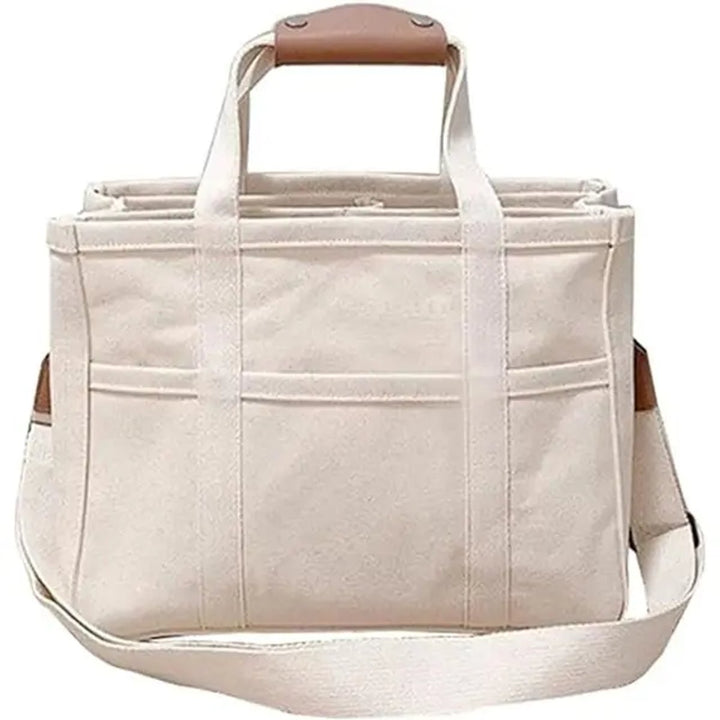 Damen Großformatige Canvas Tasche mit Lederbesatz in Beige