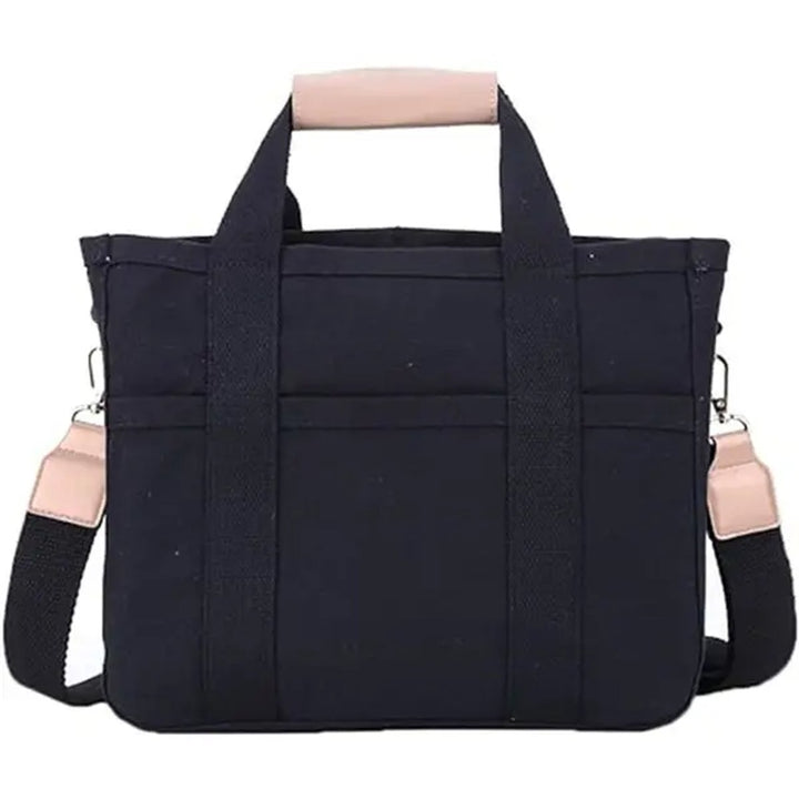 Damen Großformatige Canvas Tasche mit Lederbesatz in Schwarz