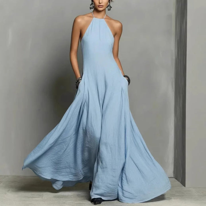 Damen Halter-Kleid im Leinenmix Maxilänge in 1