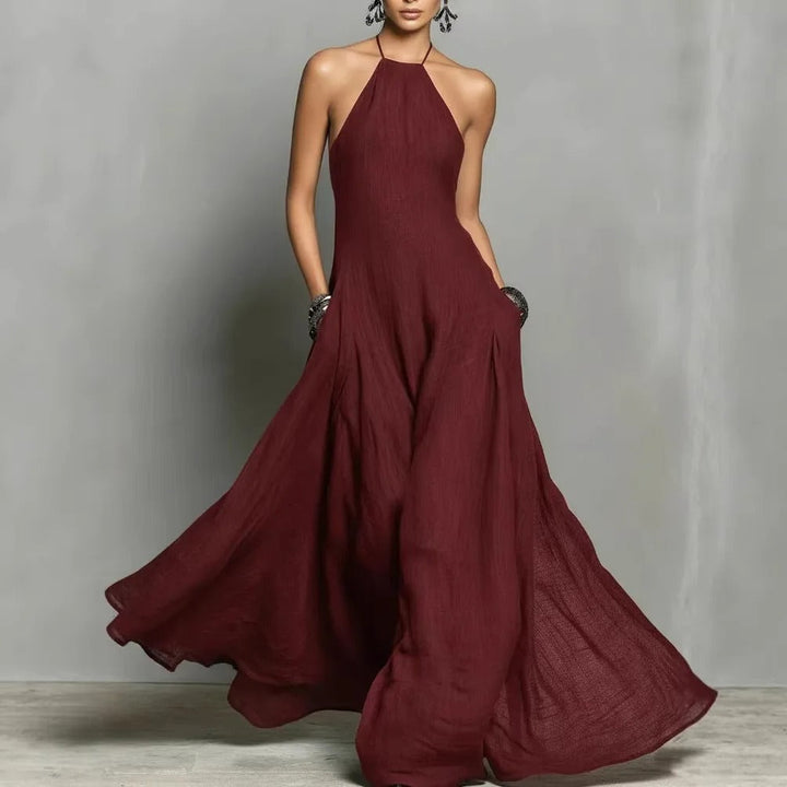 Damen Halter-Kleid im Leinenmix Maxilänge in 3