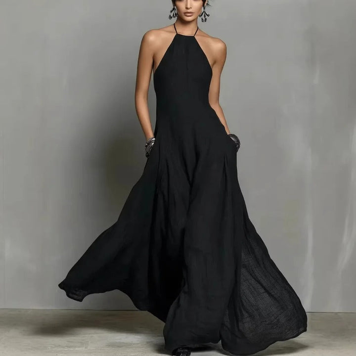 Damen Halter-Kleid im Leinenmix Maxilänge in 5