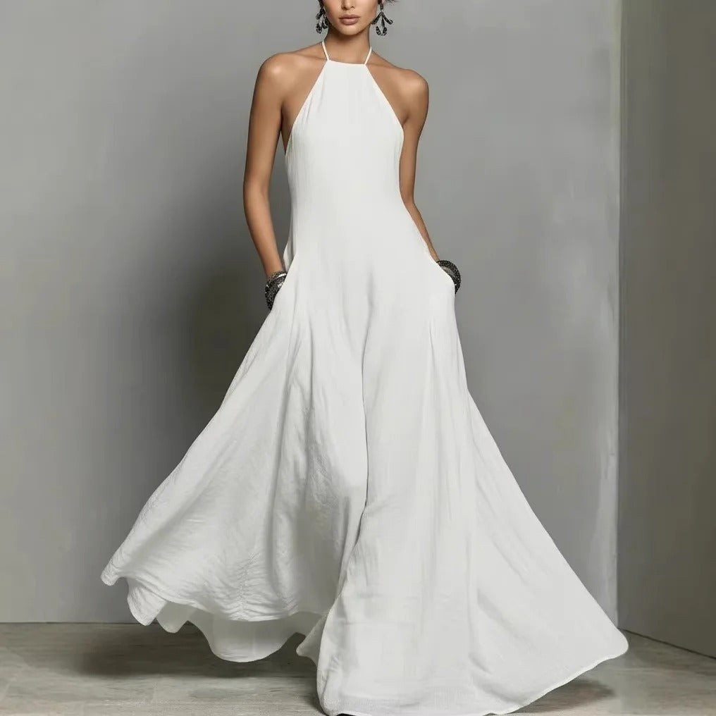 Damen Halter-Kleid im Leinenmix Maxilänge in 6