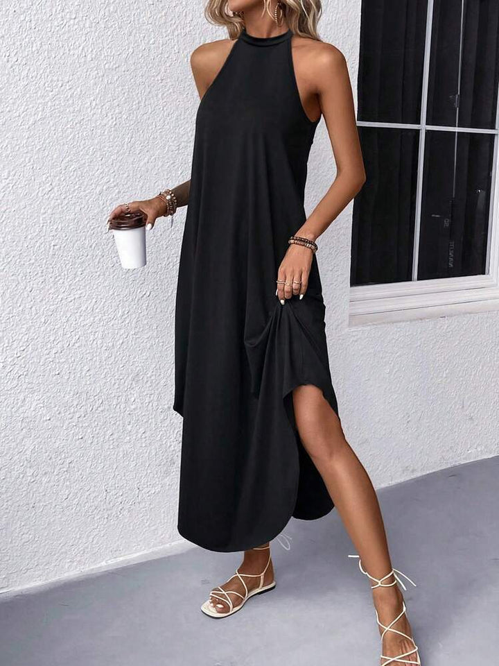 Damen Halyterkleid Maxi für Freizeit in Schwarz