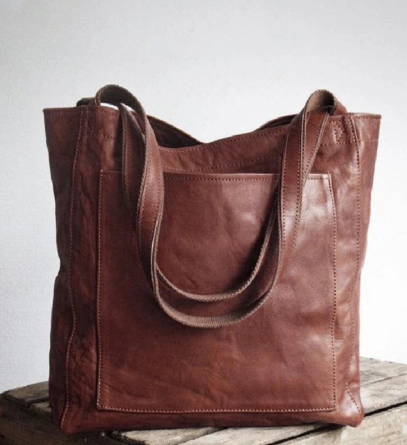 Damen Handtasche Schwarz Klassisch Elegant in Dunkelbraun