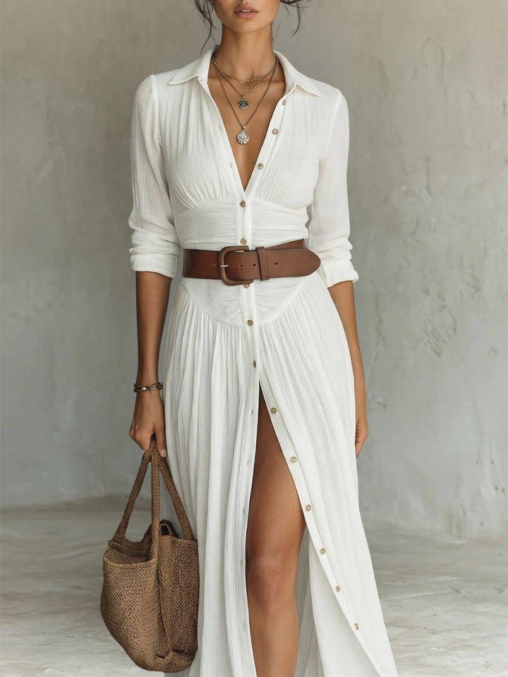Damen Hemdkleid in Maxilänge mit Gürteldetail (3)