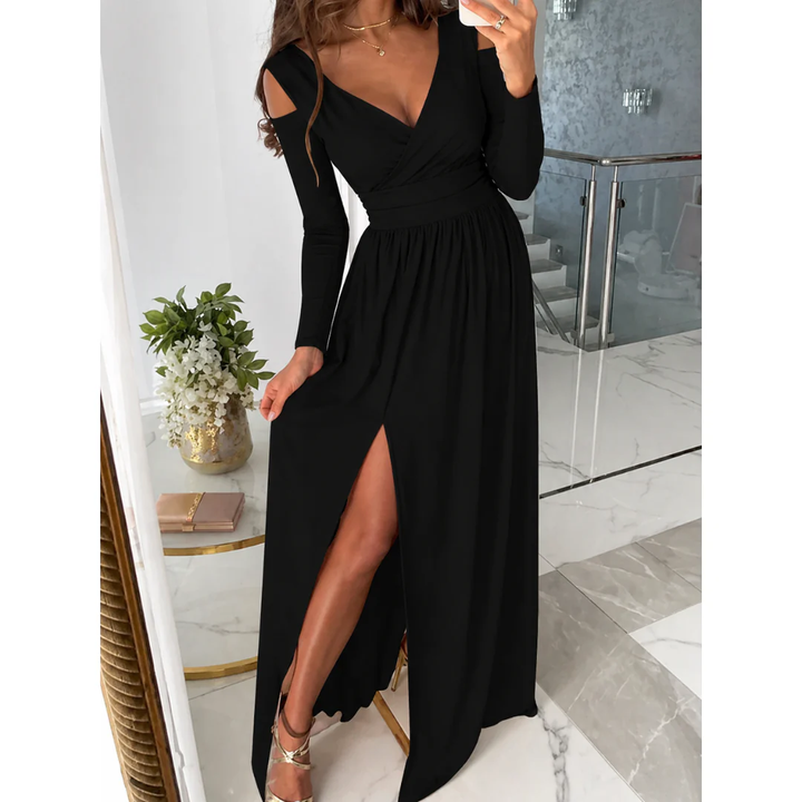 Damen Herbst Hochzeitsgastkleid in Maxi in Schwarz
