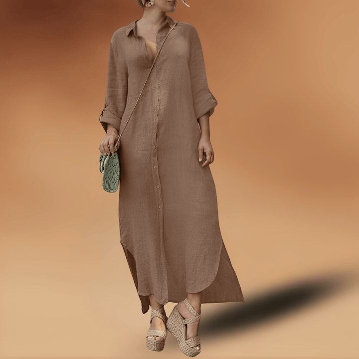 Damen Herbst Kleid in Leinen in Khaki
