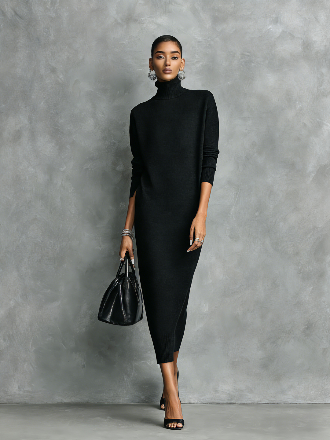 Damen Herbst Kleid Rollkragen Midi (5)