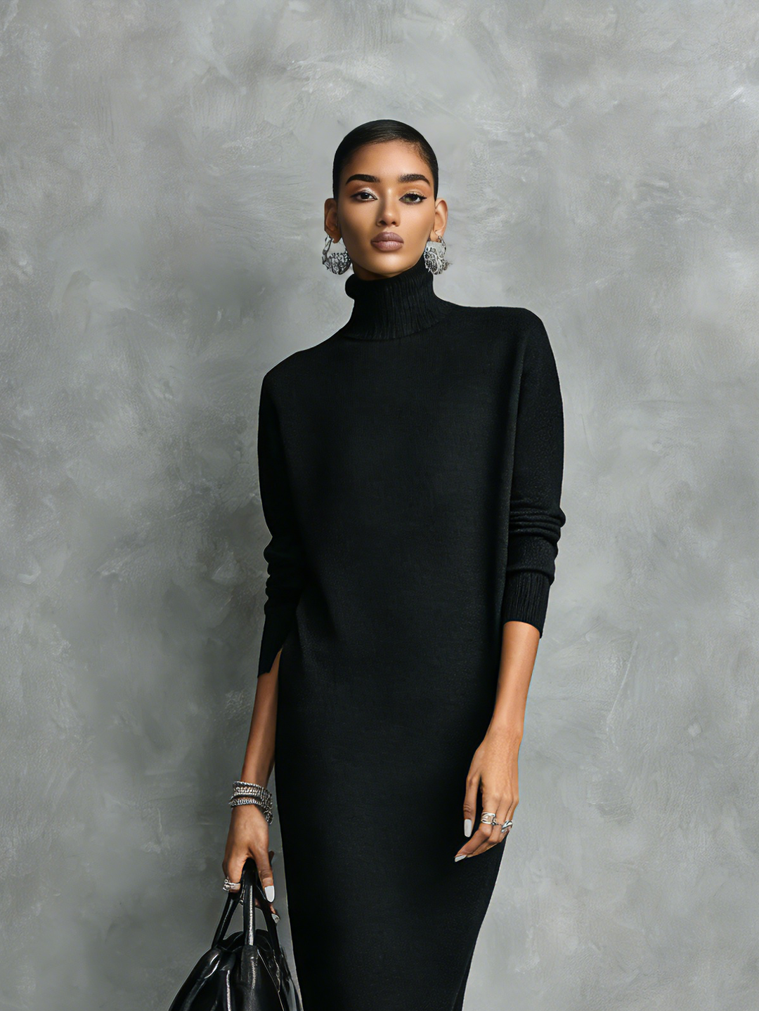Damen Herbst Kleid Rollkragen Midi (6)