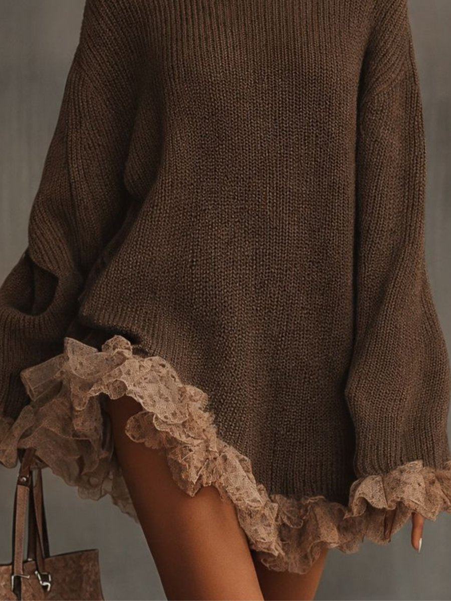 Damen Herbst-Strickkleid mit Spitzendetails für Hochzeitsgäste (2)