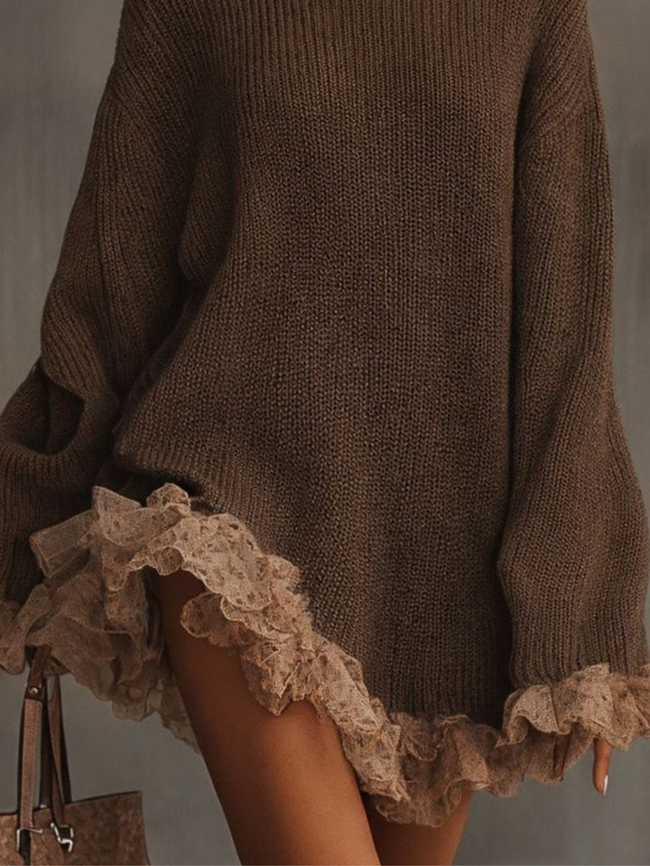 Damen Herbst-Strickkleid mit Spitzendetails für Hochzeitsgäste (2)