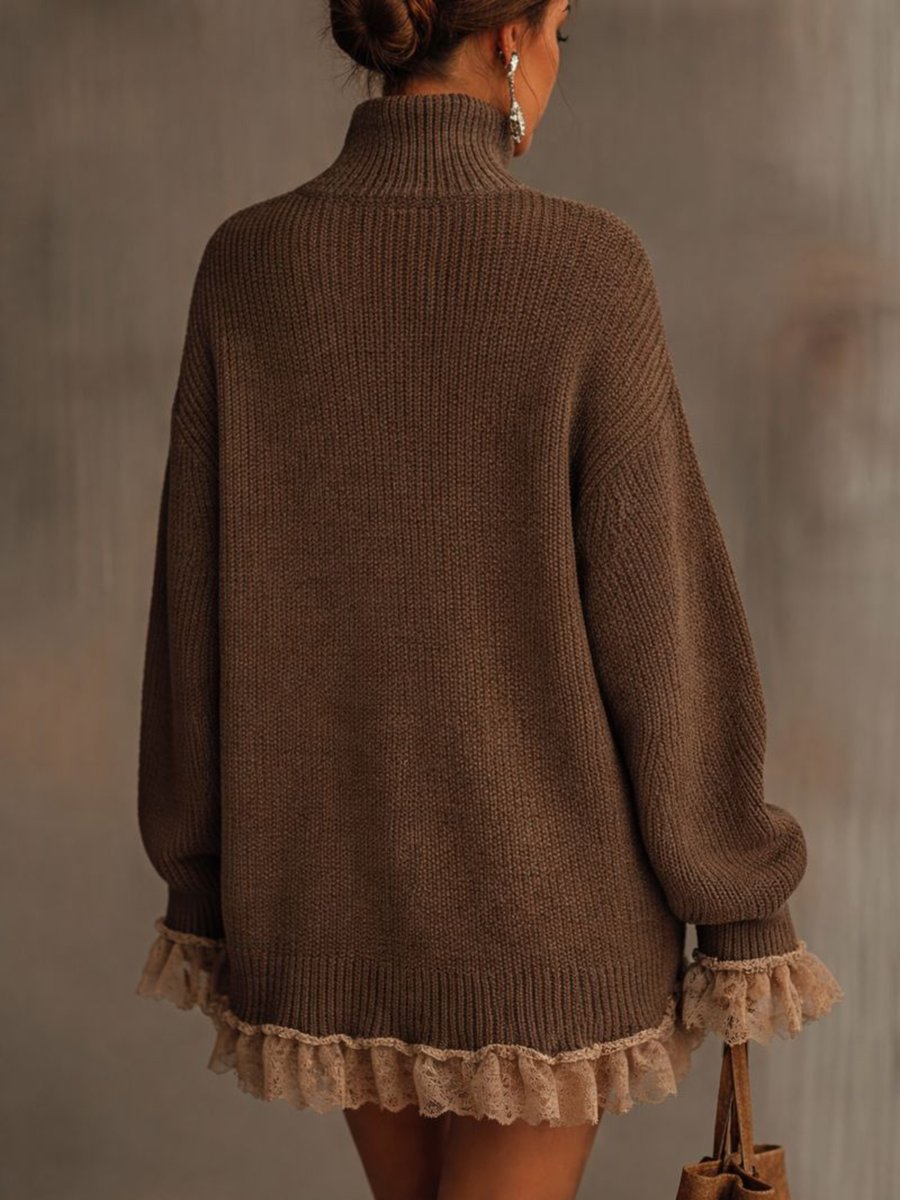 Damen Herbst-Strickkleid mit Spitzendetails für Hochzeitsgäste (3)