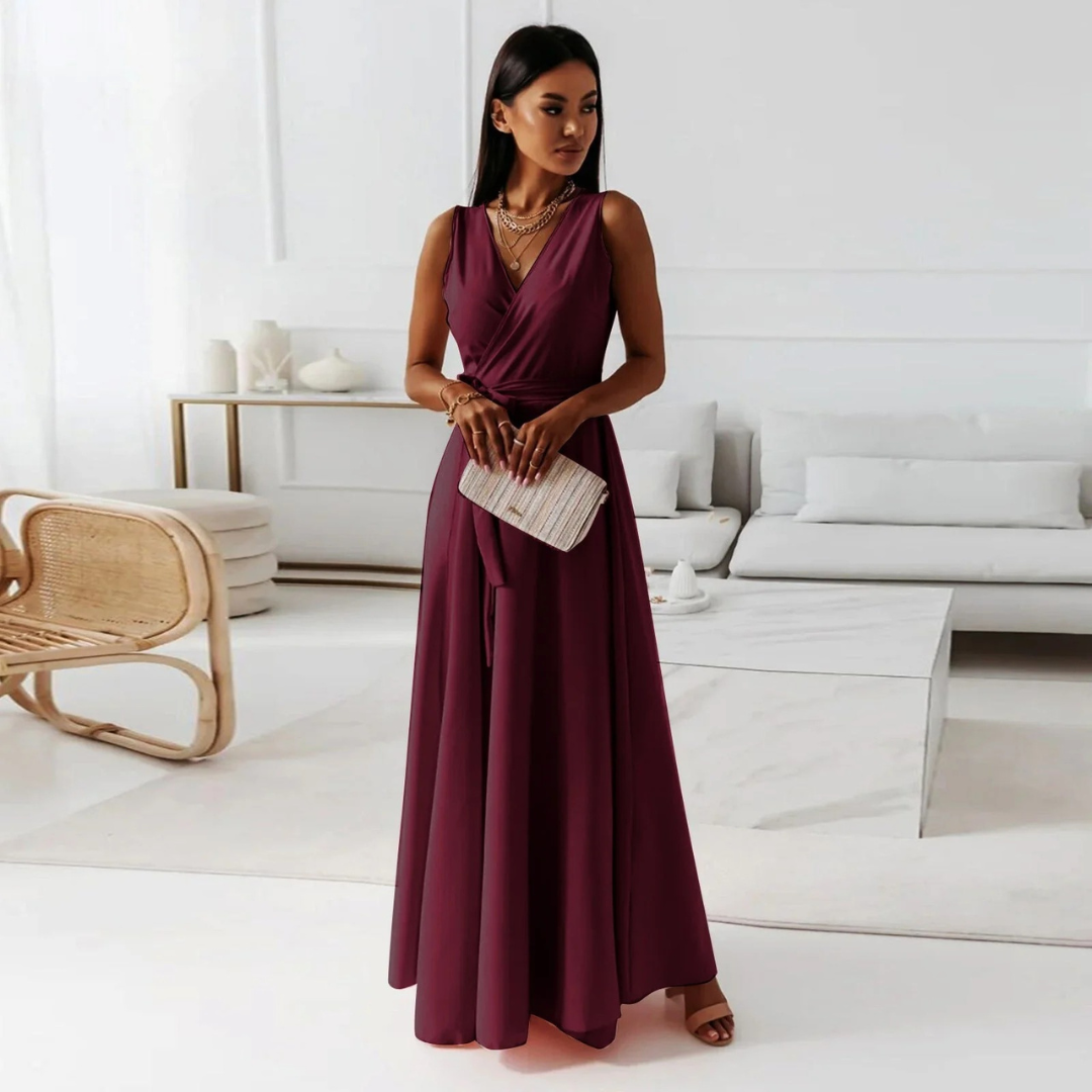Damen Herbst Wickel Maxikleid für Hochzeitsgäste in Burgunderrot
