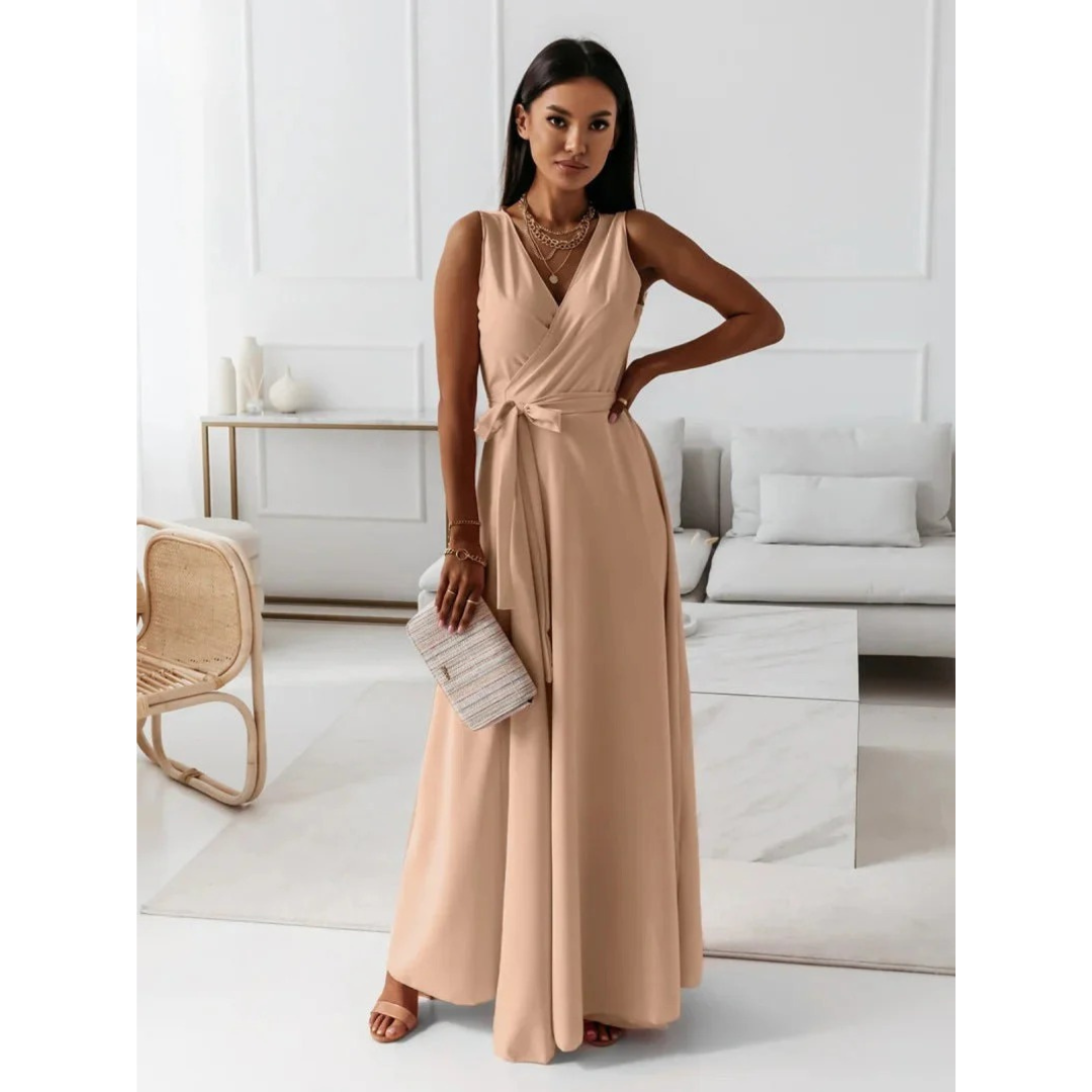Damen Herbst Wickel Maxikleid für Hochzeitsgäste in Khaki