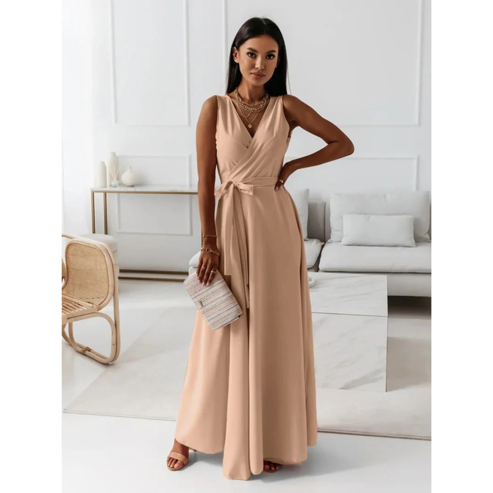 Damen Herbst Wickel Maxikleid für Hochzeitsgäste in Khaki