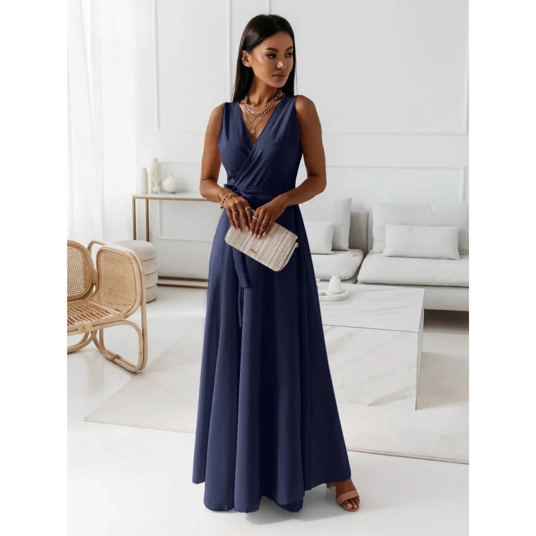 Damen Herbst Wickel Maxikleid für Hochzeitsgäste in Marineblau