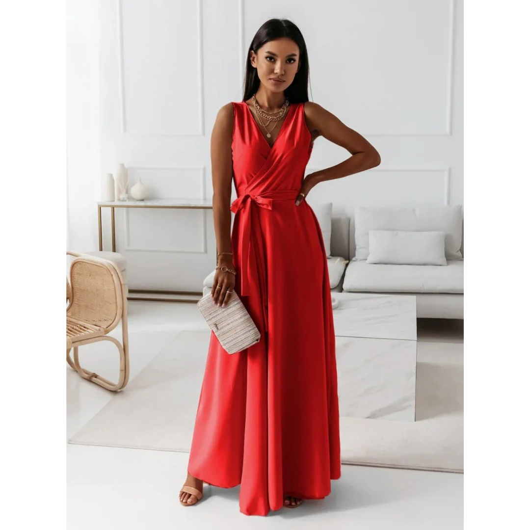 Damen Herbst Wickel Maxikleid für Hochzeitsgäste in Rot