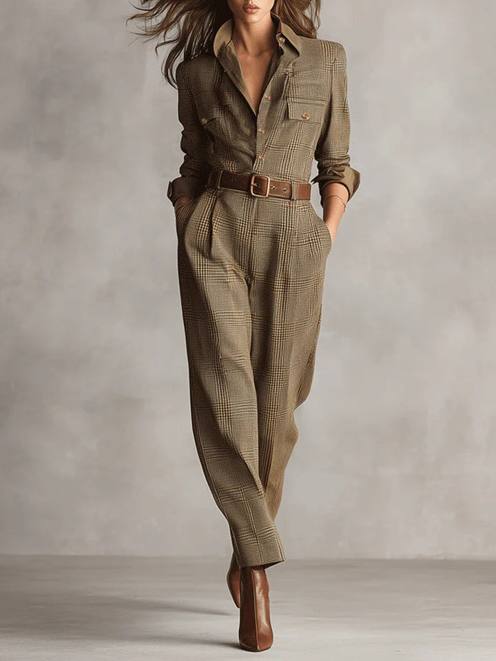 Damen Herbstkleid im eleganten Jumpsuit-Schnitt in Braun