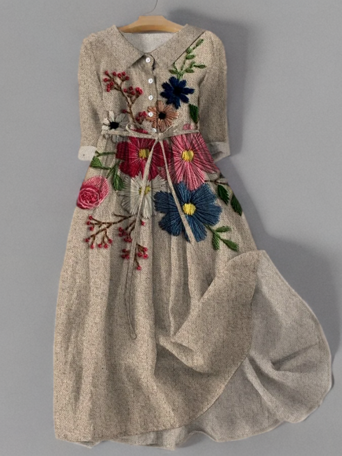 Damen Herbstkleid im Vintage-Stil in Wie Abgebildet
