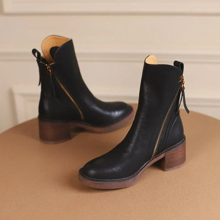 Damen Herbststiefel mit Blockabsatz aus Leder (5)