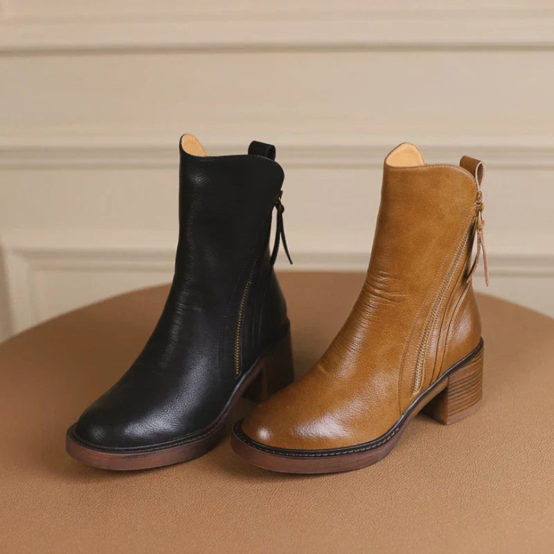 Damen Herbststiefel mit Blockabsatz aus Leder (6)