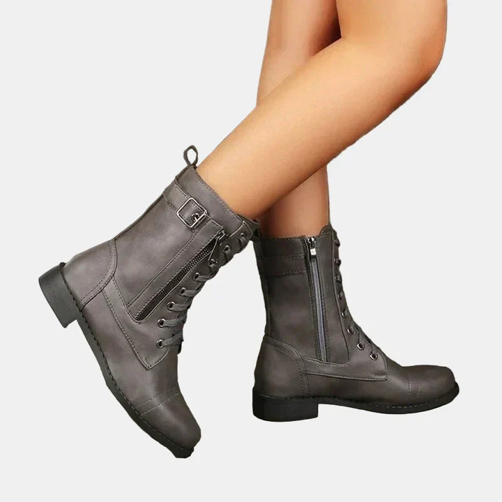 Damen Herbststiefel mit runden Zehen in Grau