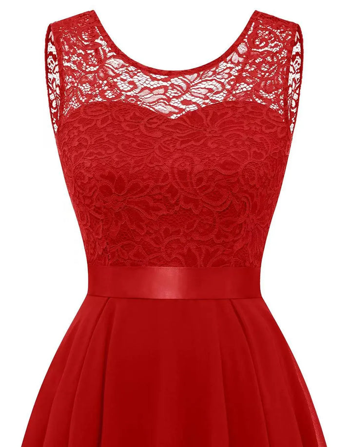 Damen Hochzeitsgast Elegantes Fließendes Midikleid in Tiefrot 3