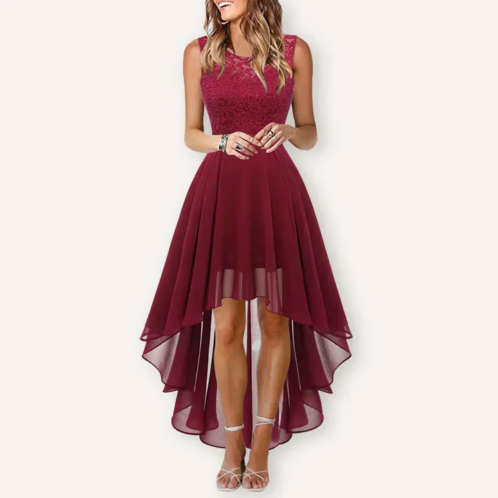 Damen Hochzeitsgast Elegantes Fließendes Midikleid in Weinrot 3