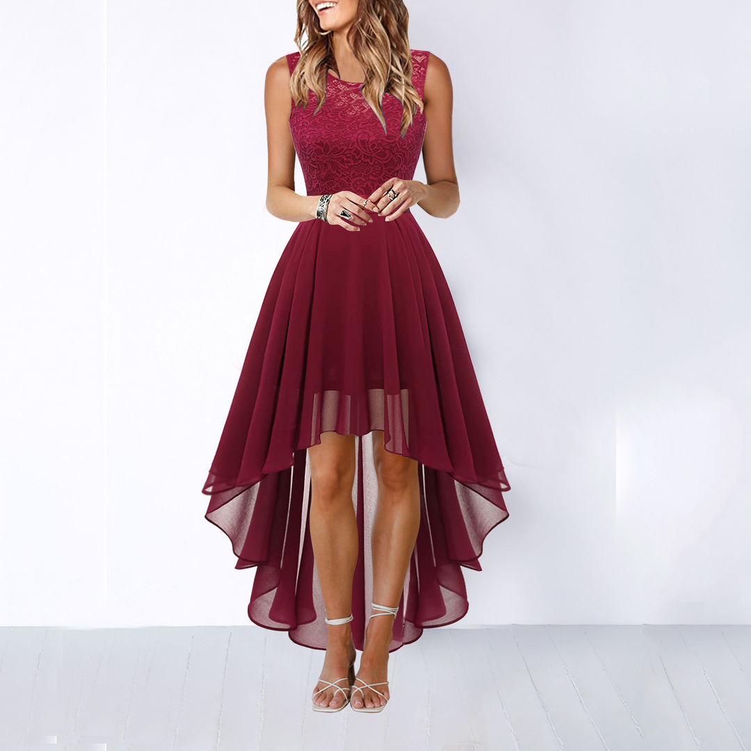 Damen Hochzeitsgast Elegantes Fließendes Midikleid in Weinrot 4